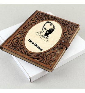 Atatürk Tasarımlı Kişiye Özel Ahşap Defter - İsme Özel