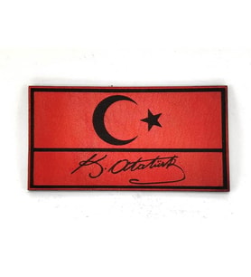 Bayrak Kemal Atatürk İmzalı Deri PEÇ - Arma - Askeri Patch (Kırmızı)