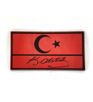 Bayrak Kemal Atatürk İmzalı Deri PEÇ - Arma - Askeri Patch (Kırmızı)