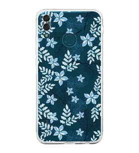 Huawei Y9 2019  Kamera korumalı Kapak Floral Mavi Tasarımlı  Şeffaf Kılıf