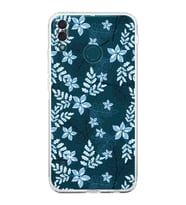 Huawei Y9 2019  Kamera korumalı Kapak Floral Mavi Tasarımlı  Şeffaf Kılıf