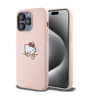 Apple iPhone 15 Pro Max Uyumlu Kılıf Hello Kitty Orjinal Lisanslı M-safe Şarj Özellikli Baskı Logolu Uyuyan Kitty Deri Kapak (Pembe)