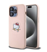 Apple iPhone 15 Pro Max Uyumlu Kılıf Hello Kitty Orjinal Lisanslı M-safe Şarj Özellikli Baskı Logolu Uyuyan Kitty Deri Kapak (Pembe)