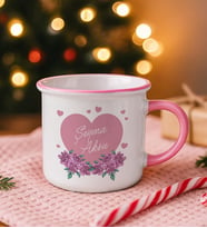 BK Gift Kişiye Özel Çiçek Tasarımlı Pembe Emaye Kupa Bardak -20, Arkadaşa Hediye, Sevgiliye Hediye
