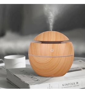 Mini Hava Nemlendirici USB Ultrasonik Aromalı Uçucu Yağ Difüzör Ahşap 7 LED (Kahverengi Açık)
