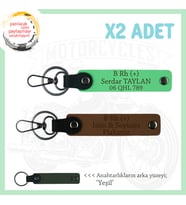 Bikerlar İçin, İsim Plaka ve B Rh (+) Kan Grubu, Özel Tasarım x2 Anahtarlık Set, Kahve-F Yeşil-Ysl