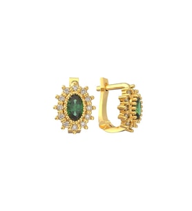 925 Ayar Gümüş Zümrüt Taşlı Gold Oval Çocuk Küpesi
