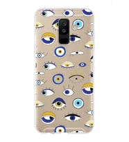 PrintiFy Samsung Galaxy A6 Plus 2018 ile Uyumlu 1mm Slim Fit Nazar Boncuğu 2 Baskılı Şeffaf  Kılıf