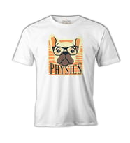 A Bulldog with Physics Quote Beyaz Erkek Tshirt