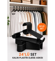 24 Adet Giysi Elbise Askısı Gömlek Tişört Askı Plastik A Kalite Siyah