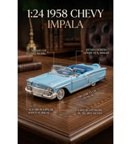 1:24 1958 Chevy Impala Metal Lisanslı Model Araba - Mavi Klasik Koleksiyonluk
