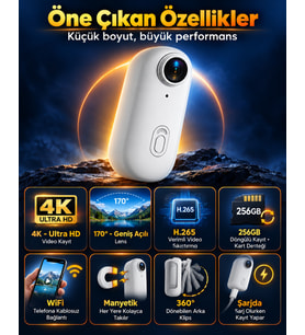 4K Wifi Mini Aksiyon Kamerası H.265 Manyetik Yaka Kamerası 360° Döner Klipsli Taşınabilir Spor Vlog Kamerası