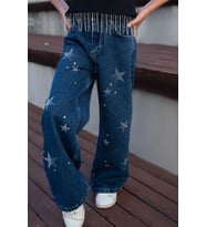 Breeze Kız Çocuk Jean Pantolon Taşlı Yıldız Aksesuarlı 5-9 Yaş, Koyu Mavi