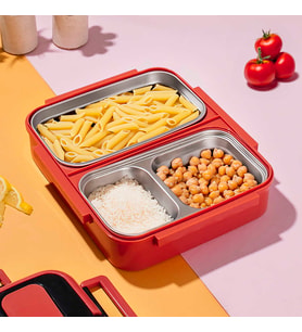Cooker 1392-2 Çelik Hazneli 3 Bölmeli Beslenme Kutusu Lunchbox Sefer Tası - Turuncu