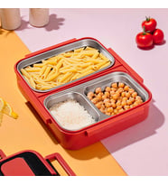Cooker 1392-2 Çelik Hazneli 3 Bölmeli Beslenme Kutusu Lunchbox Sefer Tası - Turuncu