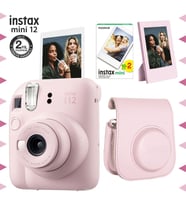 Instax mini 12 Pembe Fotoğraf Makinesi-20'li Film-Çerçeve ve Deri Kılıf Seti