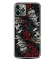 Apple iPhone 11 12 13 14 Pro Max Kılıf Desemli Silikon Skull Rose 1673