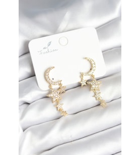 Ay ve Yıldız Model Gold Renk Pirinç Kadın Küpe - TJ-BKP11295
