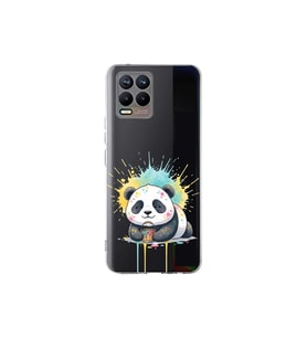 Realme 8 ile Uyumlu Splash Panda Tasarımlı Şeffaf Silikon Kılıf