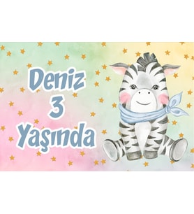 Sevimli Zebra Doğum Günü Afişi 100x150 cm