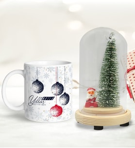BK Gift Kişiye Özel Yılbaşı Temalı Işıklı Fanus Biblo ve Kupa Hediye Seti-7