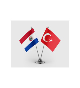 Paraguay Bayrağı ve Türk Bayrağı İkili Saten Masa Bayrağı Takımı