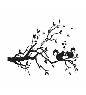Dallar ve Kuşlar Duvar Sticker Siyah 22x17 cm