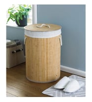 DecoHandy Yuvarlak Bambu Kirli Sepeti