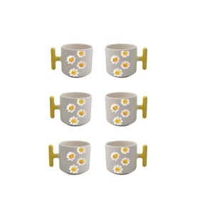 Papatya Desenli Sarı T Kulplu 6 Lı Set Fincan