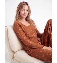 LCW DREAM Kahverengi U Yaka Desenli Kadın Pijama Takım