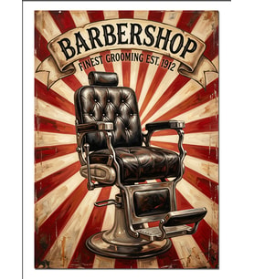 Berber Koltuğu Vintage Barbershop Afiş Dekoratif Kanvas - Mdf Ahşap Tablo