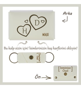 Beyaz, Sevgiliniz İçin Kalp ve Harf Motifli Cüzdan & Anahtarlık Seti, Aşkınıza Göz Alıcı Tasarım
