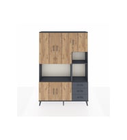 Arges Dolap 9 Raflı 3 Çekmeceli 5 Kapaklı 132x30x195 Antrasit-Çam/Antrasit