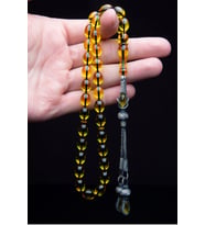 Sertifikalı Gümüş Kazaz Püskül 8x12mm Şeffaf Sarı Ateş Kehribar Tesbih
