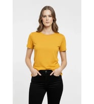Essence Sarı Bisiklet Yaka Slim Fit Kadın Tişört - Günlük Basic Body