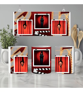Kişiye ÖzelSinema Severlere Özel Fotoğraflı Kupa Bardak - 3lü Foto Set - Kişiye Özel Hediye, 330ml, Beyaz