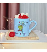 Sünger Bob & Squidward Tasarımlı Kişiye Özel Mavi Türk Kahvesi Fincan