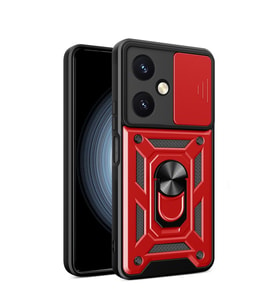 Vivo Y27 Kılıf Pars Lens Yüzüklü Silikon - Kırmızı