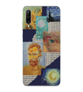 Huawei P30 Lite Uyumlu Vincent van Gogh Kolaj Desenli Şeffaf Telefon Kılıfı