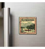 Kırgızistan Kyrgyzstan - Posta Pulu Temalı Ülke - Baskılı Buzdolap Magneti Kare - 9x9 cm