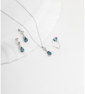 925 Ayar Gümüş Lotus Motifli Aquamarine Damla Taşlı Set