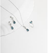 925 Ayar Gümüş Lotus Motifli Aquamarine Damla Taşlı Set