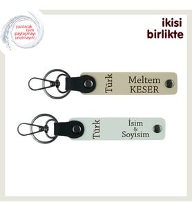 Gurur Dolu Armağan – Türk Yazısı Temalı Kişisel Anahtarlık Set x2, Sütlü Kahve-Beyaz