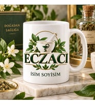 Eczacı Kupa Bardak Havan ve Beyaz Çiçek Desenli