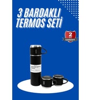 Termos Seti 3'lü Bardak Seti Isı Dayanıklı Siyah Paslanmaz Çelik Vakumlu