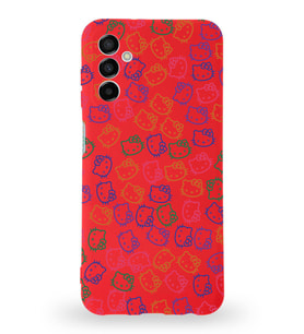 Samsung Galaxy M13 Uyumlu Lansman Kılıf Hello Kitty Tasarımlı İçi Kadife Kapak-Kırmızı (Şeffaf)