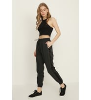 Kadın Çizgili Beli Lastikli Jogger Pantolon (Siyah)