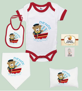 BK Kids Kişiye Özel İsimli 6 Parça Kırmızı Bebek Body Zıbın Battaniye ve Yastık Hediye Seti, Yeni Doğan Bebek Giyim Hediyesi-1
