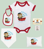 BK Kids Kişiye Özel İsimli 6 Parça Kırmızı Bebek Body Zıbın Battaniye ve Yastık Hediye Seti, Yeni Doğan Bebek Giyim Hediyesi-1