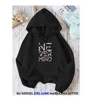 Unisex Nevermınd Baskılı Oversize Baskılı Kapşonlu Sweatshirt 3 Iplik (Siyah)